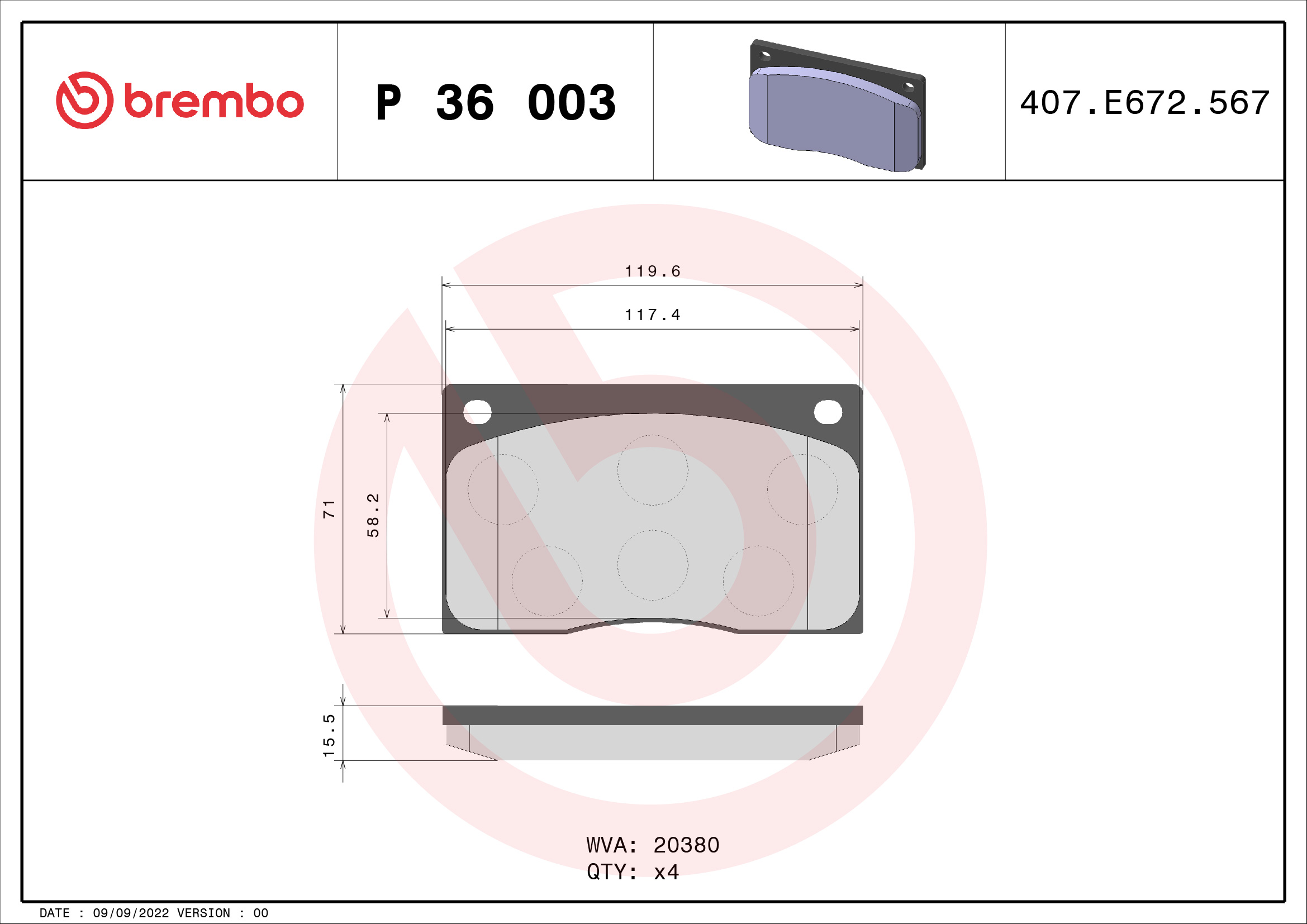 A.B.S. P 36 003 BREMBO Bremsbelagsatz, Scheibenbremse